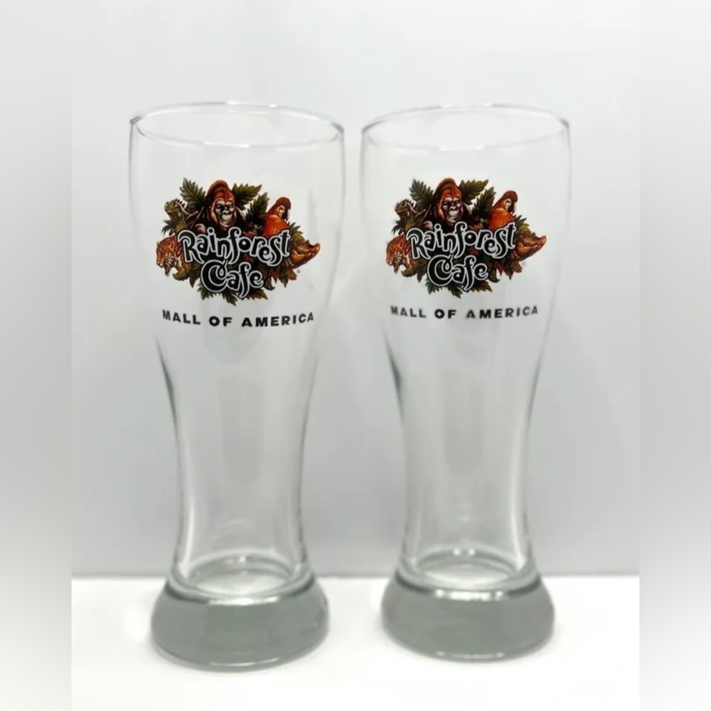 Set of 2 Vintage 1990s Rainforest Café Mall Of America Tall 8.5" Pilsner Glass